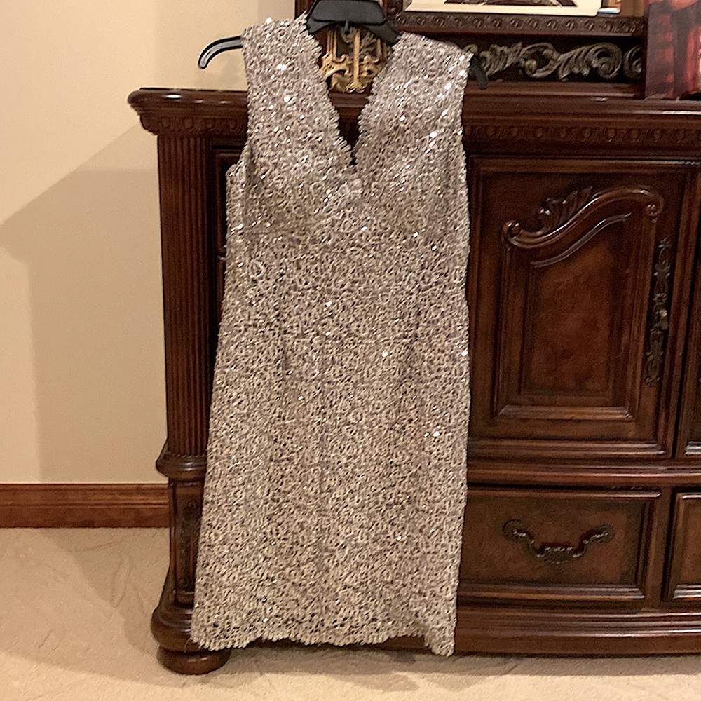 Sequin silver lace dress very comfortable.